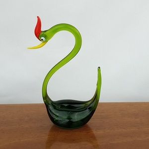 Vintage hand blown art glass green swan